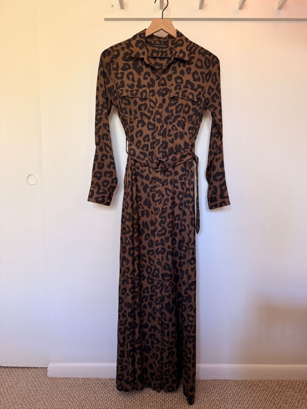 Banana Republic Brown Leopard Print Belted Maxi Shirt Dress - Size XS